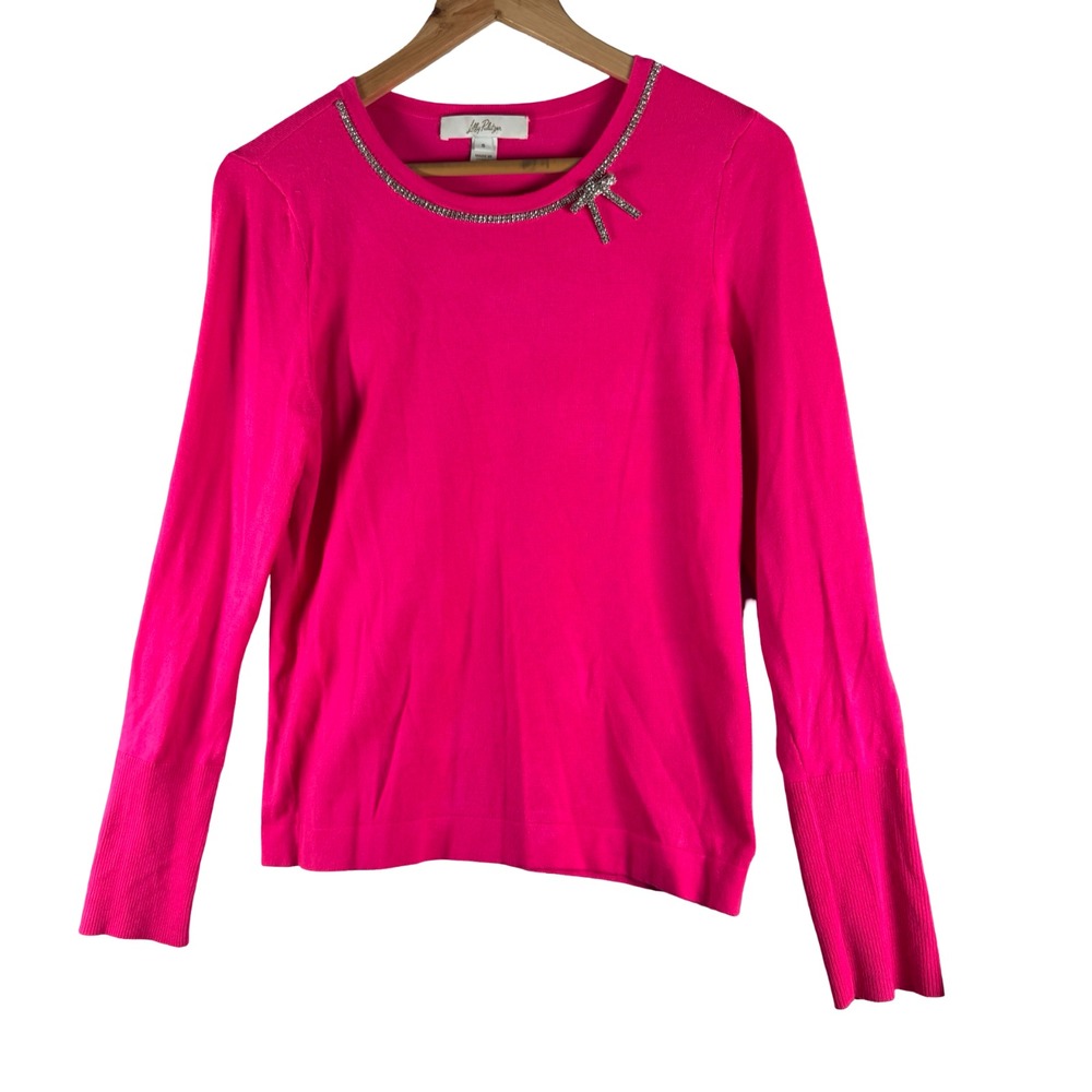New Lilly Pulitzer Womens Morgen Soft Sweater Rhinestone Collar Top Sz S Small
